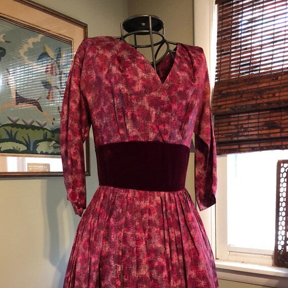 Late 1940s/ early 1950s raspberry silk dress