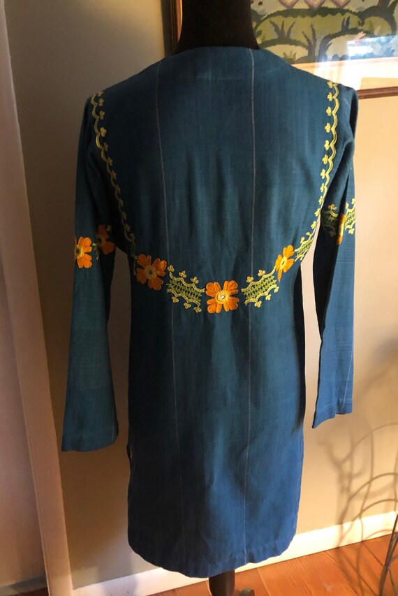 1970s Pakistani teal cotton tunic with embroidere… - image 6
