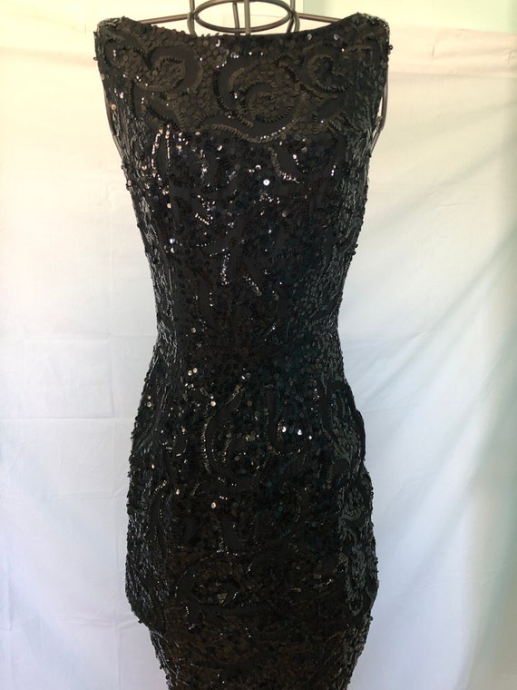 1950s black sequined silk sheath