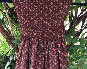 1950s child’s handmade brown and orange rose print calico dress size 4