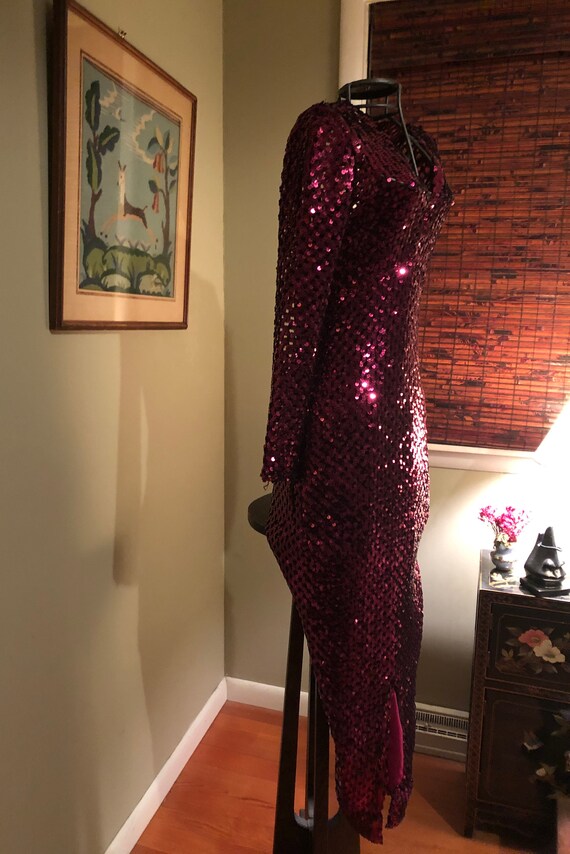 Early 1970s slinky burgundy sequined dress - image 5