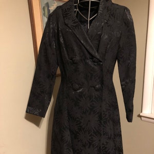 Late 1950s/early 1960s black-on-black floral jacquard cocktail dress and jacket ensemble