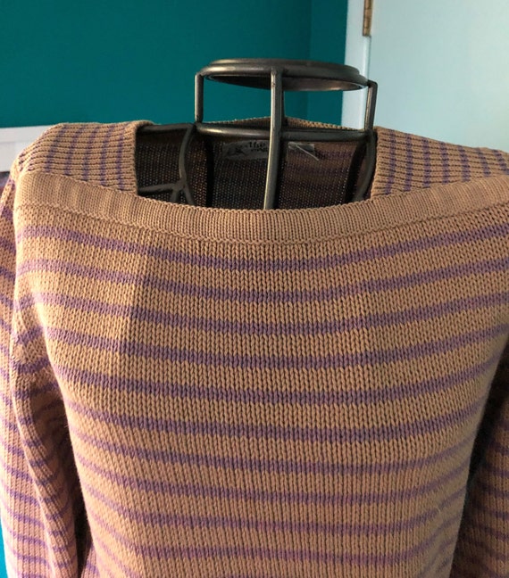 1970s tan and lilac striped pullover sweater - image 2