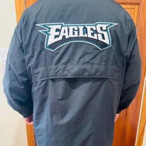 Vintage 1990s Philadelphia Eagles Football Black On Field Reebok Team Apparel Zip Up Jacket Size L