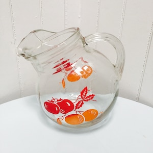 Vintage 1950s Hazel Atlas Orange & Tomatoes Tilted Ball Pitcher, Ice Lip