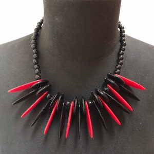 Vintage 1980s Black and Red Wild Oval Bead Necklace Statement Piece Oversized
