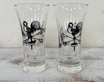 Vintage Pair of Black Rooster Weathervane Double Shot Glasses