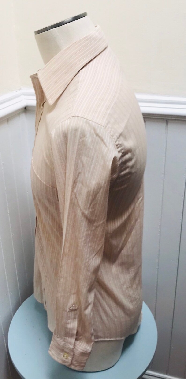 Vintage 1970s Striped Peach and White Men/'s Shirt by Arrow Mark V 15 32 33