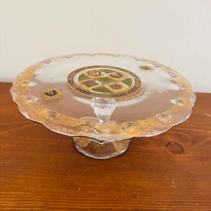 Vintage MCM Georges Briard Gold and Green Sun Pedestal Cake Stand