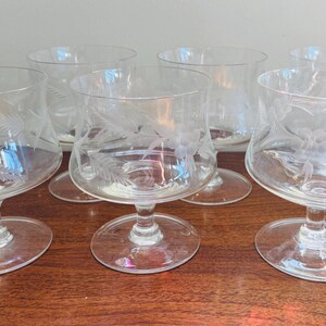 Vintage set van 6 geëtste tarwewijn-/water-/cocktailglazen