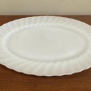 Vintage Anchor Hocking Scalloped Edge Milk Glass Serving Plate