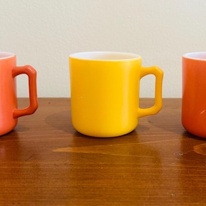 Vintage 1960s Hazel Atlas Orange and Mustard Yellow Set of 3 Mugs