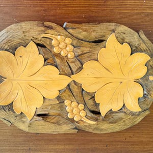 Vintage Carved Dark & Light Wood Serving Tray/Decor