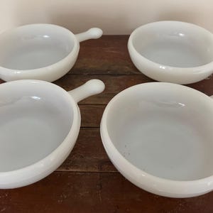 Vintage set of 4 Milk Glass Bowls with Handles Glasbake