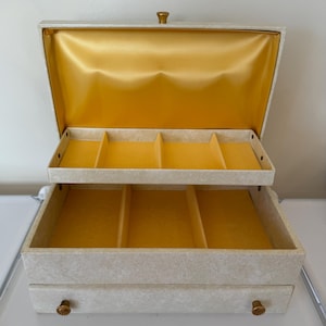 Portagioie vintage Mid-Century MCM bianco e oro Mele