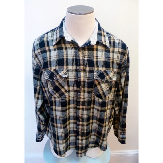 Vintage 1970s Sears Brown Plaid Flannel Shirt XL | Etsy