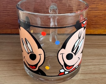 Vintage 1980s Mickey & Minnie Walt Disney Company Handled Glass Mug