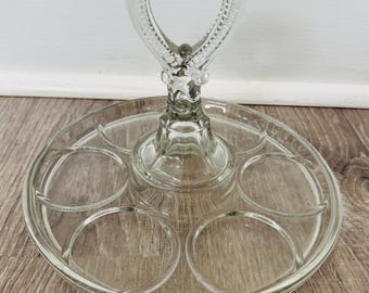 Vintage halverwege de eeuw moderne L.E. Smith doorzichtige bekerhouder van geperst glas
