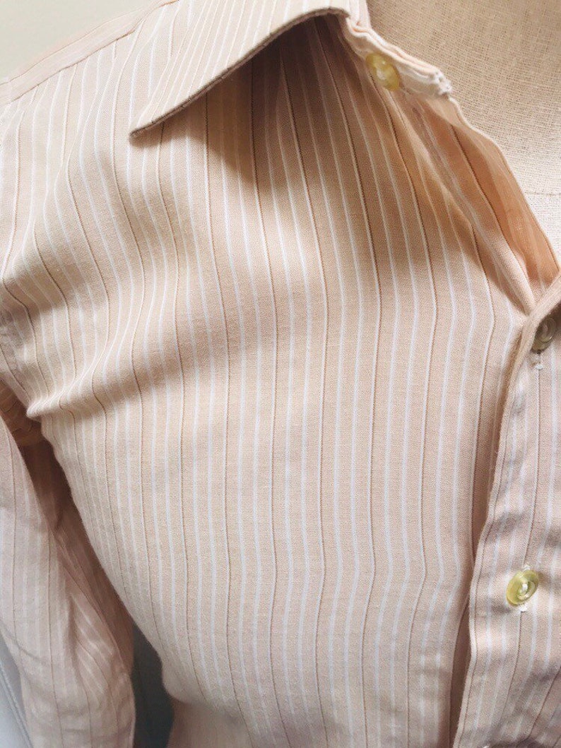 Vintage 1970s Striped Peach and White Men/'s Shirt by Arrow Mark V 15 32 33