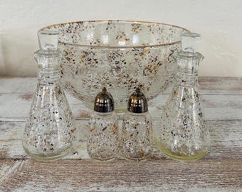 Vintage Hazel Atlas Salatschüsseln & Gewürz-Set