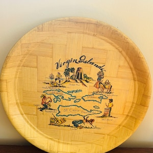 Bandeja de bambú de las Islas Vírgenes, estilo vintage de mediados de siglo (1960), para servir o decorar.