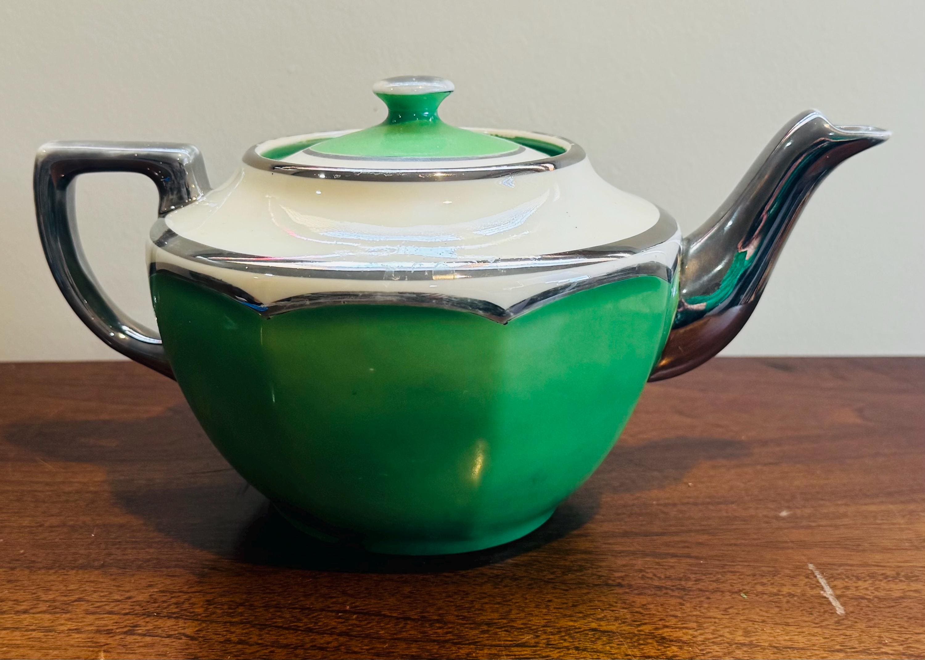 Vintage 1940s Fraunfelter China White Green and Silver Art Deco
