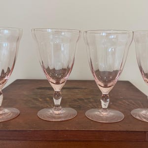 Vintage Early American Pink Diamond Optic Stemware - Set of 4