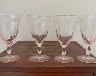 Vintage EAPG Early American Pink Diamond Optic Wine Glasses/Stemware - 4