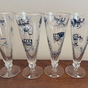 Vintage Libbey MCM Antique Car Beer/Pilsner Glasses