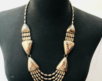 Vintage Silver Metal Chunky Statement Necklace