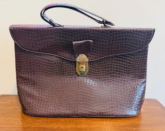 Vintage 1970s/1980s Brown Snakeskin Leather Handbag Briefcase