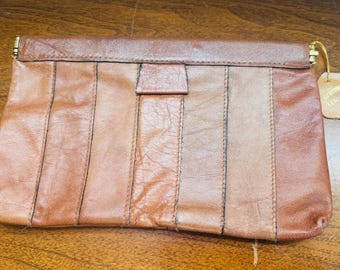 Bolso de mano vintage de cuero marrón a rayas de los años 80
