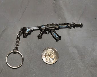 Keyring Weapon Silver Cyan Fantasy Gun Replica Keychain Personal Gift | Birthday Gift
