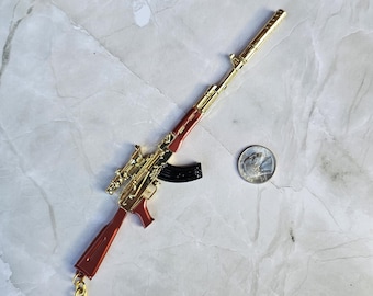 Llavero de arma grande, réplica de fusil de asalto AKM/AK74/AK47, dorado, regalo personal o de cumpleaños.