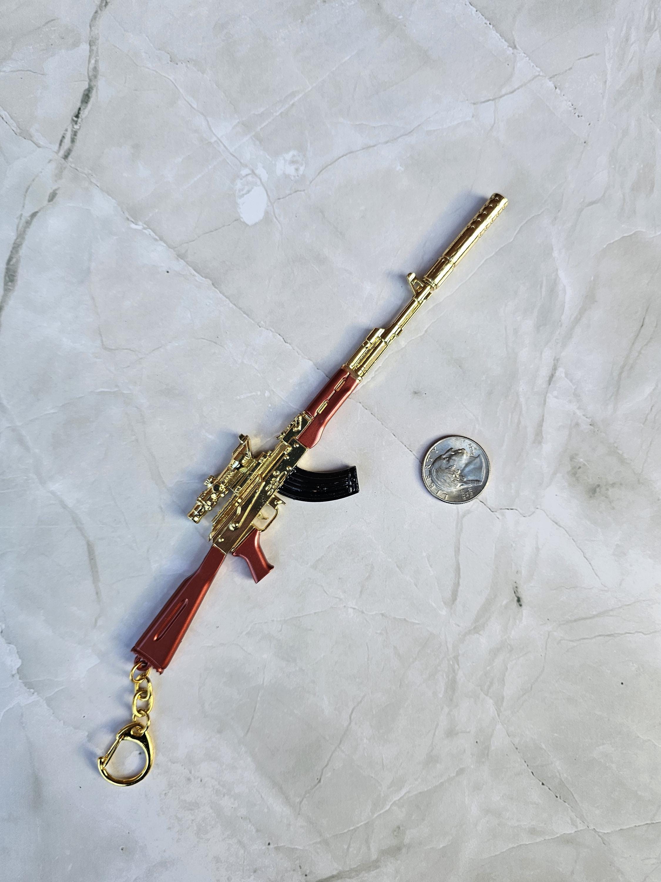 Keyring Large Weapon Replica Gold AKM/AK74/AK47 Assault Rifle Keychain ...