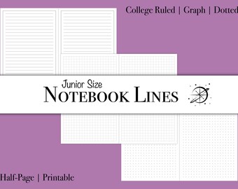 Printable Half-Page Notebook Paper | Dots, Graph, College Lined