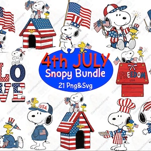 Paquete de archivos SVG de Snopy del 4 de julio, paquete de imágenes prediseñadas de Peanut Gang USA