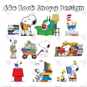Snopy Reading Clip Art Bundle, Book Lover PNG SVG (Digital Download)