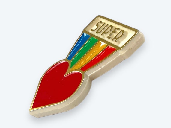 VTG 80s Hallmark SUPER Rainbow Heart Pin Pride LG… - image 5