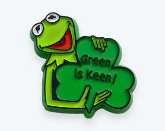 Vintage 1980 Kermit the Frog Pin Green Is Keen Jim Henson Muppets Plastic Brooch Costume Jewelry Lucky Clover Shamrock St Patrick’s Day Gift