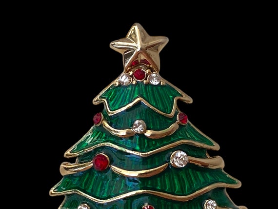 VTG Monet Christmas Tree Brooch Rhinestone Crysta… - image 5