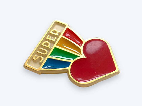 VTG 80s Hallmark SUPER Rainbow Heart Pin Pride LG… - image 6