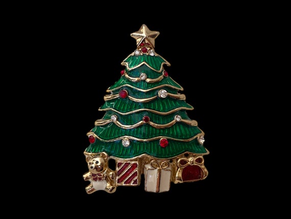VTG Monet Christmas Tree Brooch Rhinestone Crysta… - image 8
