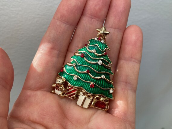 VTG Monet Christmas Tree Brooch Rhinestone Crysta… - image 2
