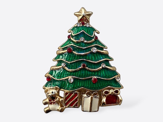 VTG Monet Christmas Tree Brooch Rhinestone Crysta… - image 1