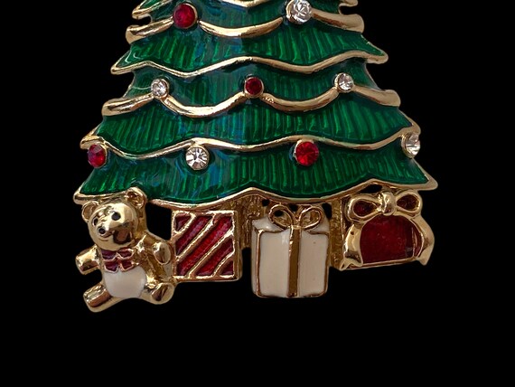 VTG Monet Christmas Tree Brooch Rhinestone Crysta… - image 6