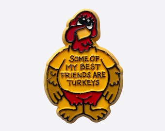 vintage 80s Hallmark Turkey Pin Thanksgiving Vegan Vegetarian Gift Cute Funny Colorful Plastic Brooch Autumn Fall Costume Jewelry