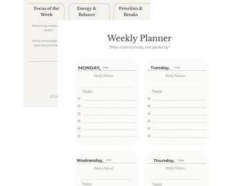 Planificador semanal minimalista en PDF | Planificador imprimible | Planificador de productividad | Organizador semanal | Descarga digital | Planificador en inglés