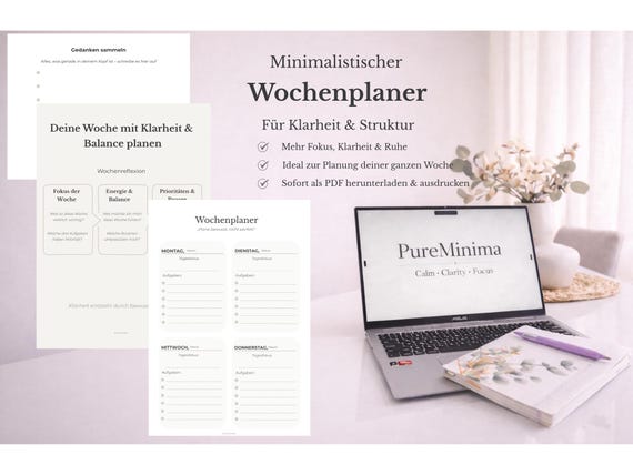 Wochenplaner PDF Deutsch minimalistisch | Weekly Planner Printable | Fokus & Struktur | To Do Liste | Organisation | Planer zum Ausdrucken