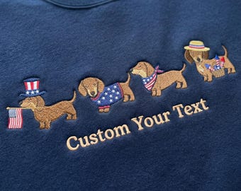 Embroidered Dachshund Patriotic Shirt, Custom Dachshund Baby Sweatshirt, USA Flag Dog Lover Gift, 4th of July Tee, Independence Day Outfit